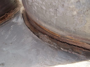 Deteriorated duct work over production area roof